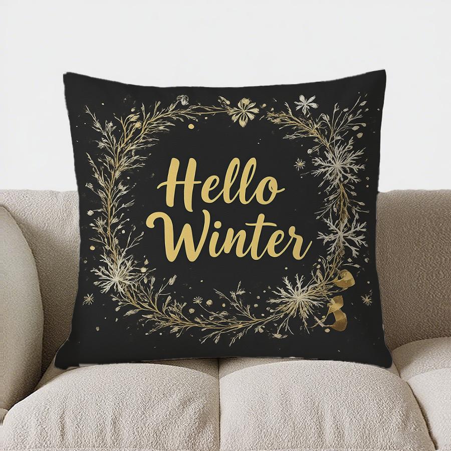 Home Decor Hello Winter Wreath Decorative Pillow Cover Pattern Cushion Cover Suitable For Sofa Bedroom Car Pillow Cover