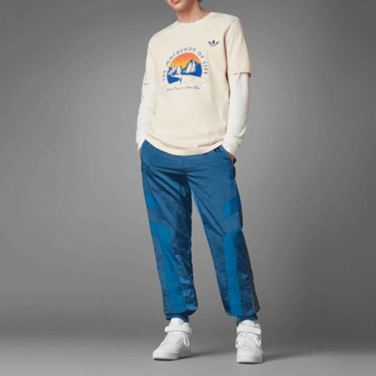 Adidas Originals BLUE VERSION GRAPHIC T Shirts Men's Ecru Crew Neck Moderate Straight Fit HC7587