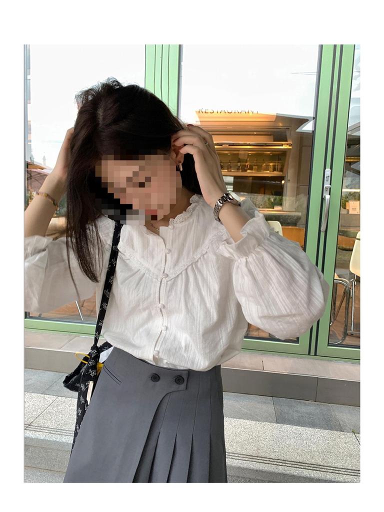 Sicilian Autumn Rhapsody French Lace Collar Shirt for Petite Women