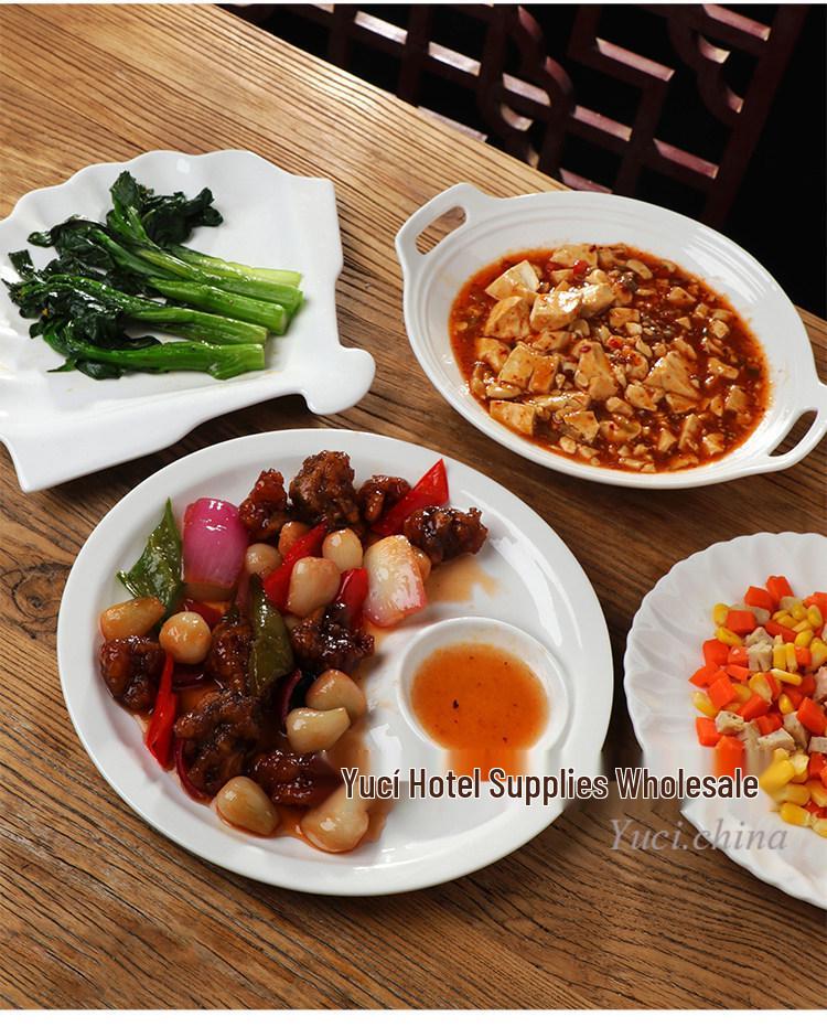 Ceramic Pure White Irregular Wok Pan Fish Plate - Cold & Hot Dish Oven Safe.