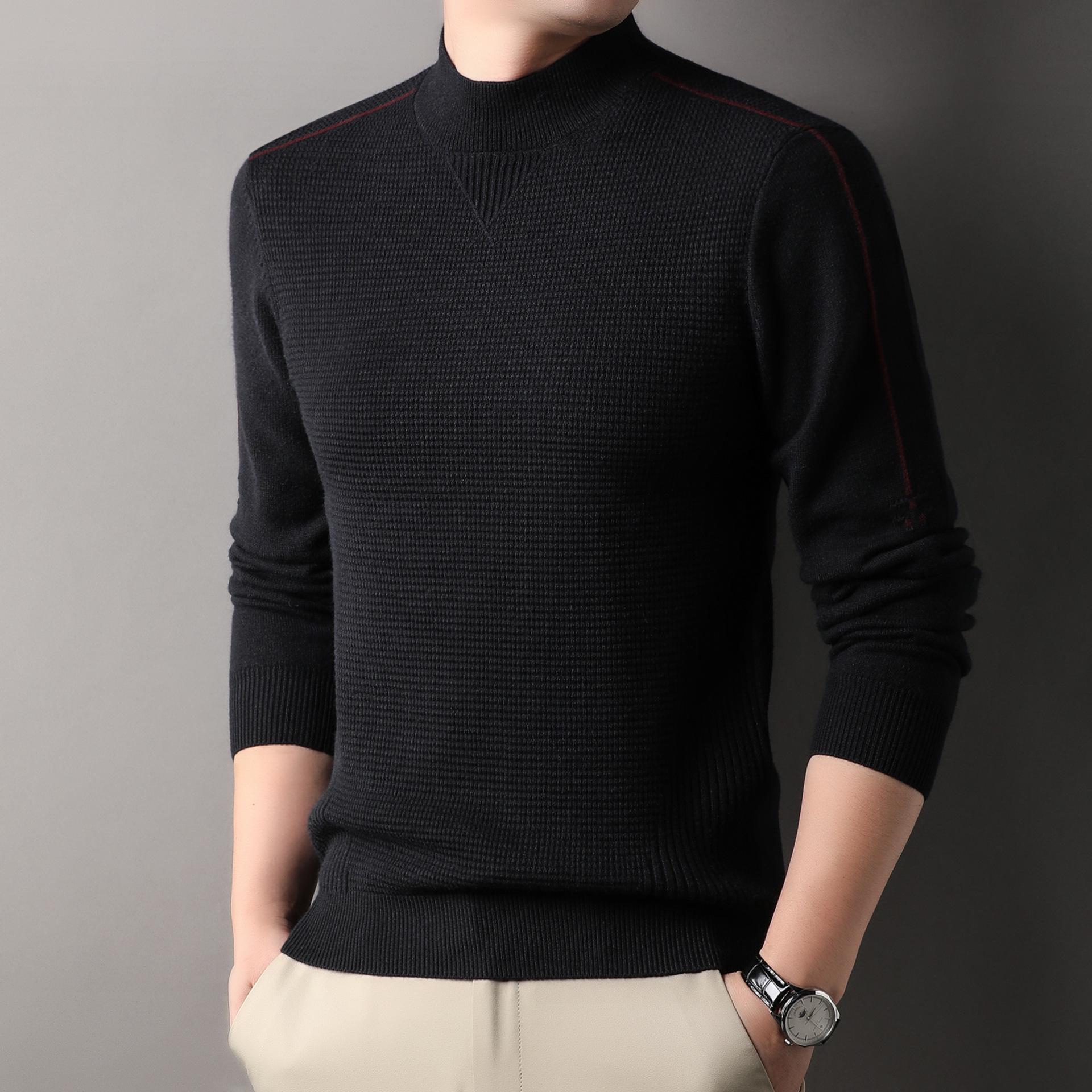 Men s Winter Thickened Half-High Collar Solid Color Sweater M (90-115 lbs)
