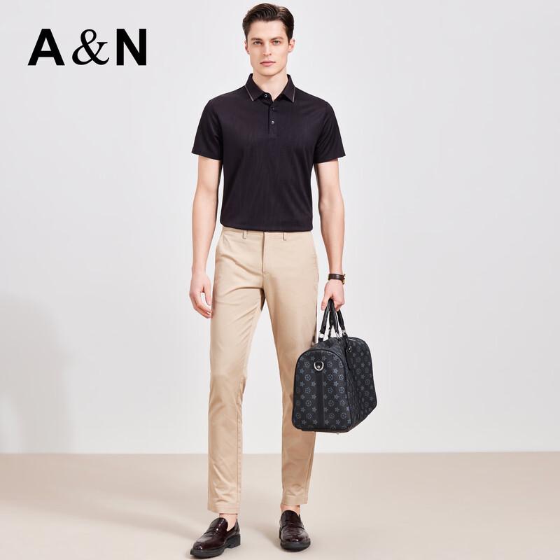 Men's Striped Acetate Silk Blend Short Sleeve Polo Shirt