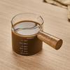 Glass Espresso Bean Measuring Cup with Double Spout, Wooden Handle, and Small Milk Jug