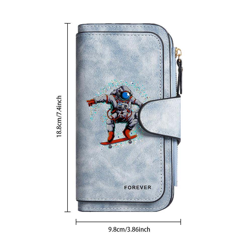 Fashion Astronaut Print Long Wallet Casual Portable Multi Slot Purse for Daily Use