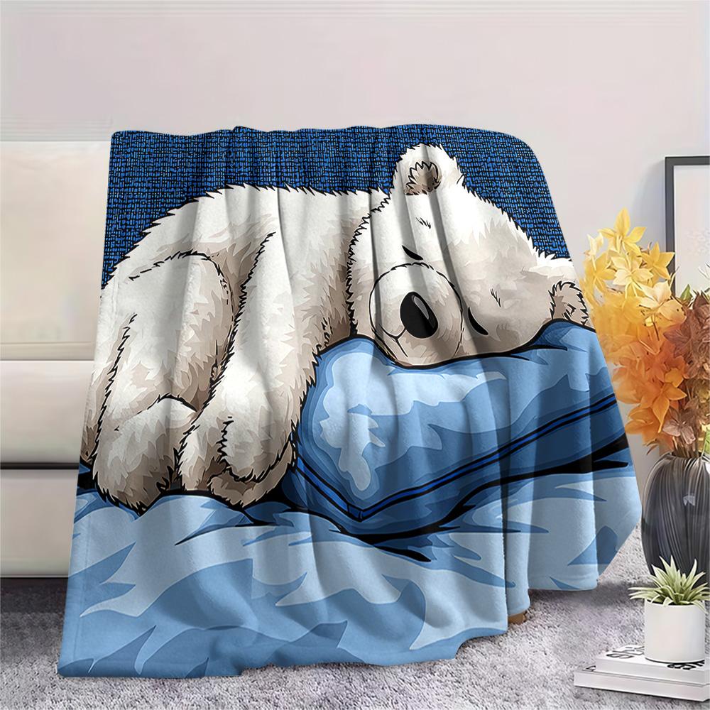 Polar Bear Print Flannel Blanket, High quality Comfortable for All Seasons, Home Decor, Warmth and Comfort, Perfect for Christmas Gifts
