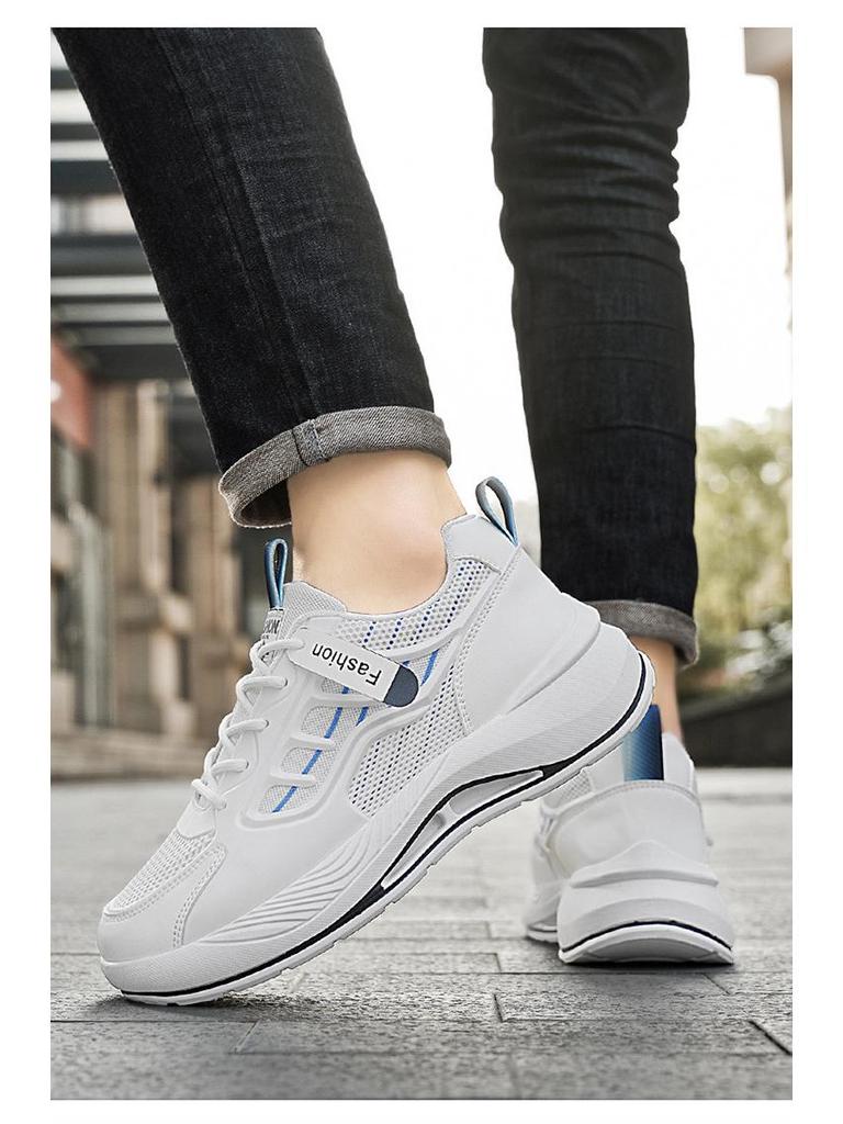Men's Trendy White Mesh Sneakers - Breathable, Versatile, Thick-Soled Casual Dad Shoes for Spring
