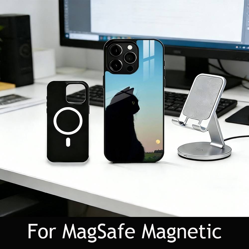 Black cat Phone Case For iPhone17,16,15,14,13,12,11 Plus,Pro Magnetic with Magsafe Wireless Charging