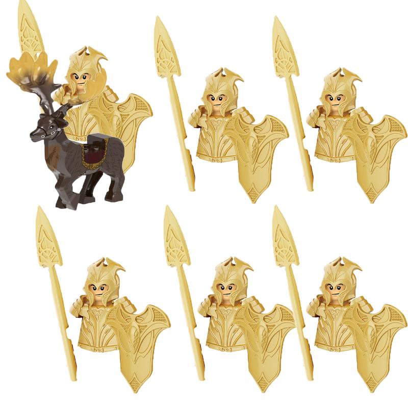 MOC Středověké Vojenské Stavební Kostky Elfský Bojovník Ork Rohan Gondor Rytíř Sada Postav Zvířecí Armáda Zbraň Luk Kuše Hračka