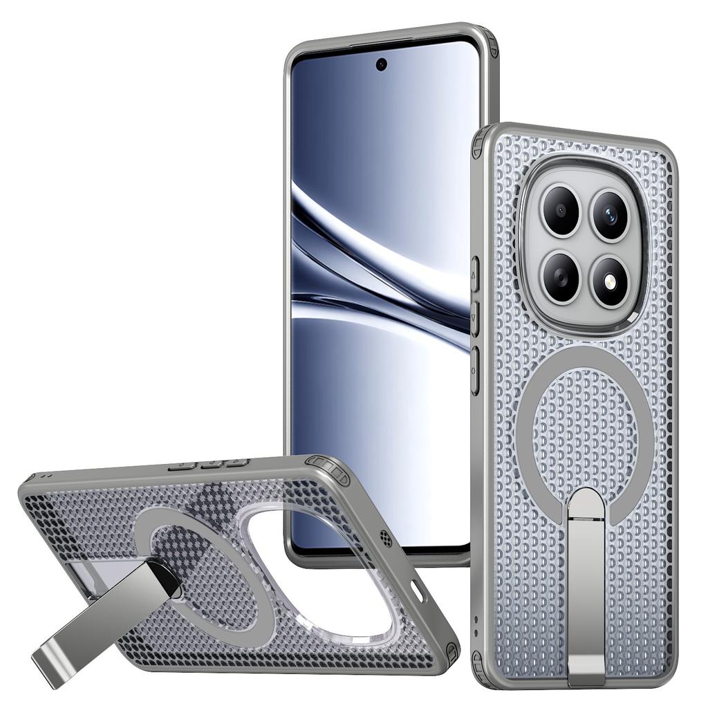 For Xiaomi Redmi Note 15 5G (Global) / Poco M8 5G Magnetic Case Kickstand Grid Texture TPU PC Phone Back Cover