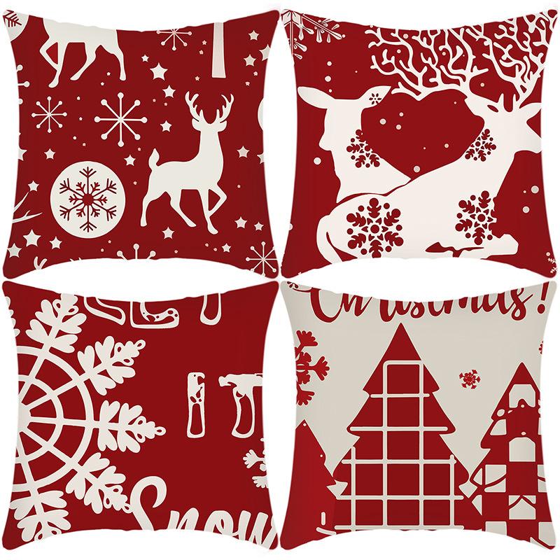 New Christmas Elk Santa Elk Print Pillow Home Sofa Cushion Cover