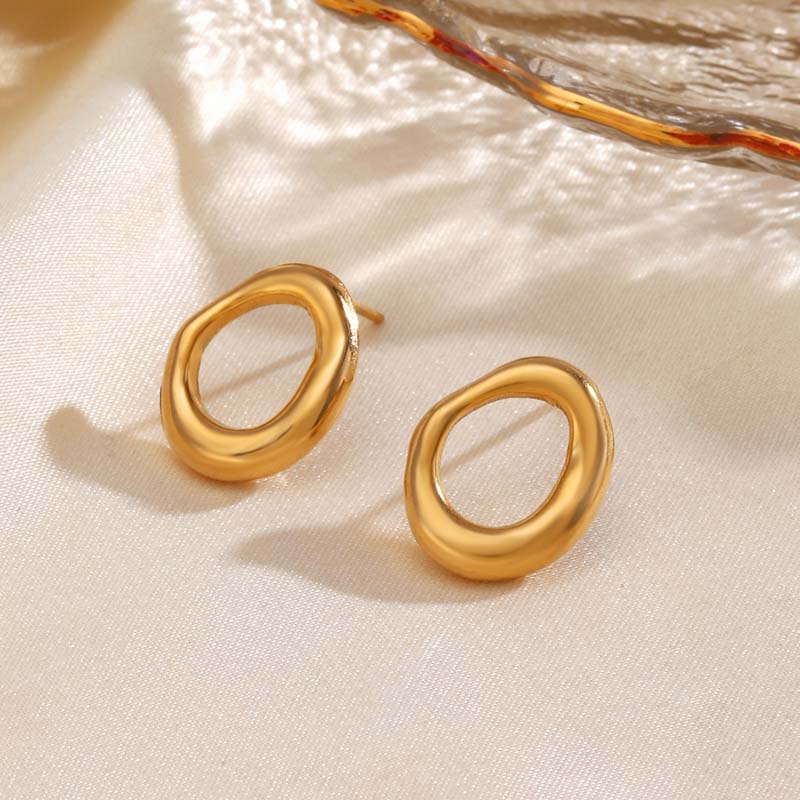 Stainless Steel Metal Round Hollow Stud Stud Earrings For Women Minimalist Gold Color Geometric Earrings Waterproof Zircon