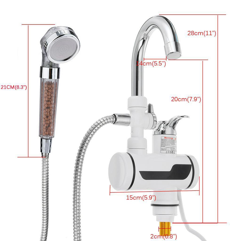 3000W Instant Hot Water Tap LCD Temp Display 360 Degree Rotation Electric Faucet Tap Hot Water Heater Showerhead Optional 220V/50HZ