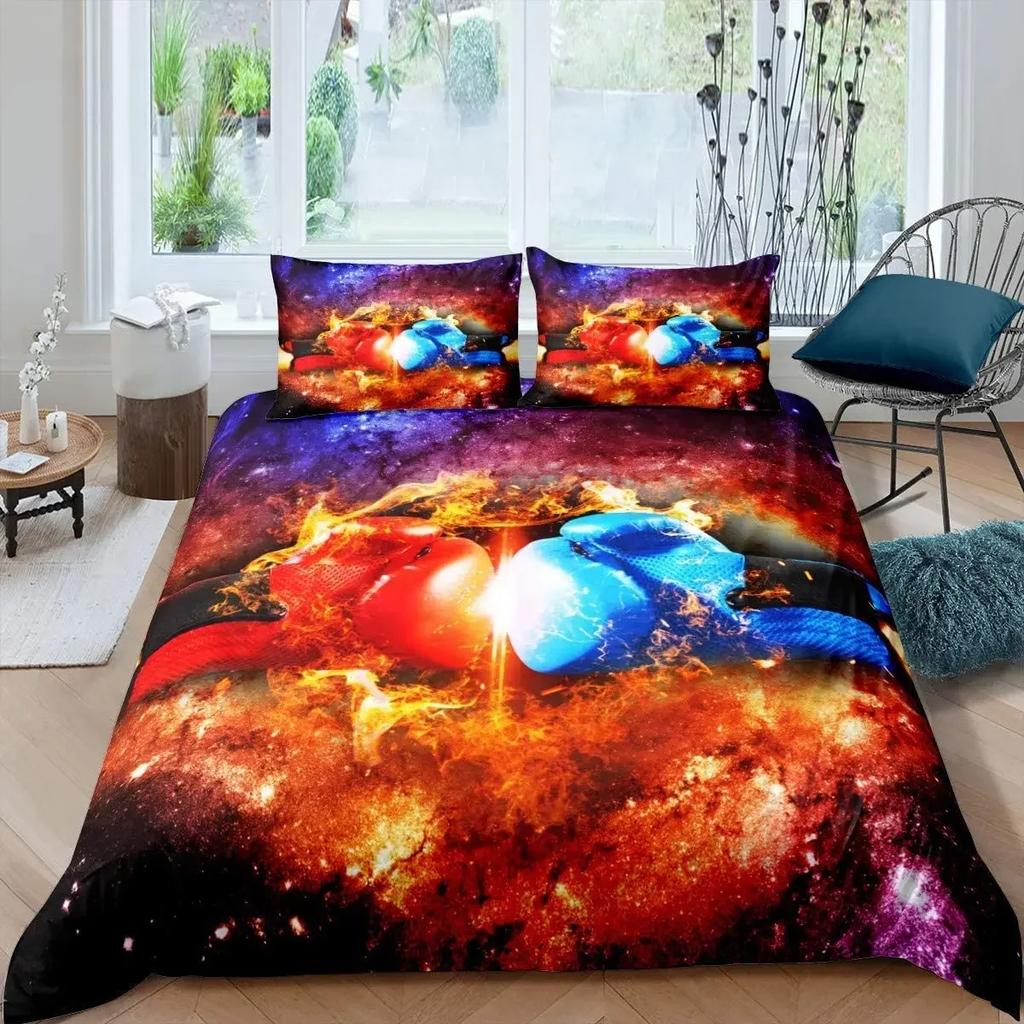 Boxing Duvet Cover Set Sports Games Theme Twin Bedding Set Microfiber Boxing Gloves Athlete Silhouette Queen King Quilt Cover