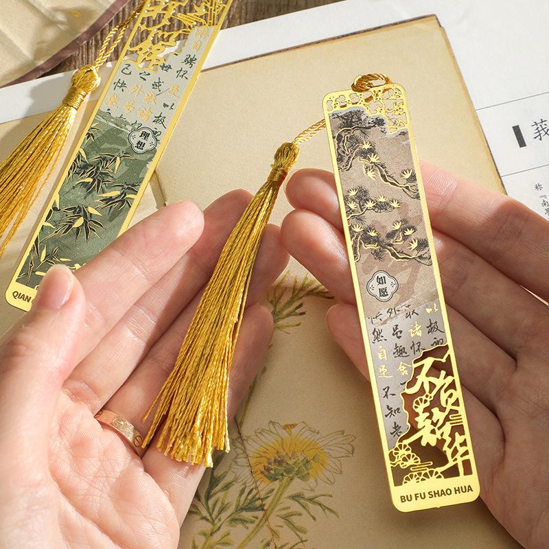 Brass color hollow metal bookmark blessing graduation gift souvenir (Gold,22*108mm) золотой