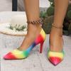 Women's Colorblock Pointed Toe Stiletto Heels, Low Cut Casual Dress Shoes