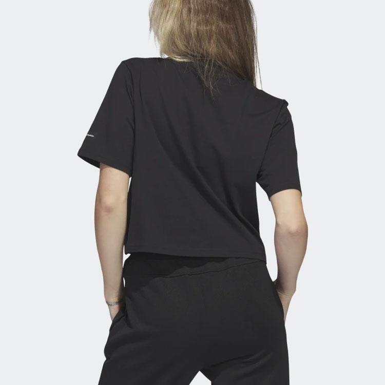 Adidas Logo Print Round Neck Pullover Short Sleeve T-Shirt Women Tops Black HR2994