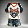 Women's Casual Neck Short Sleeve Tee Lightweight Breathable Rugby Print Top