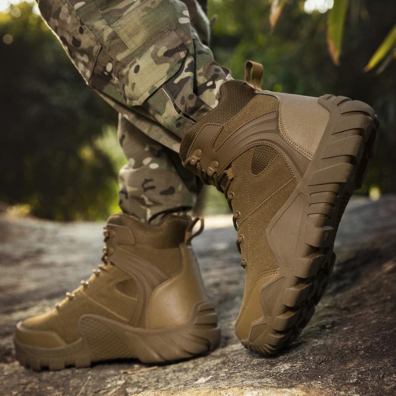 Men's Mid-Calf Tactical Combat Boots for Outdoor Hiking and Mountaineering - Anti-Kick Protection