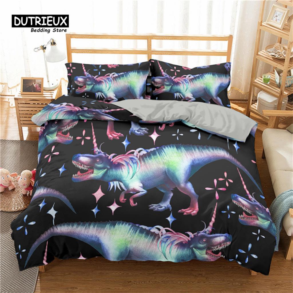 Girls Unicorn Flower Duvet Cover Cartoon Bedding Set Microfiber 3D Print Comforter Cover King Full For Kids Teen Bedroom Decor