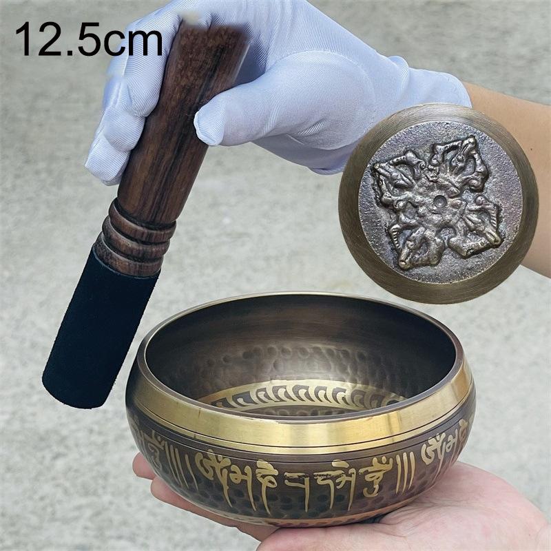Tibetan Brass Singing Bowl, Yoga Meditation Bowl for Sound Healing Stress Relief, Buddha Mindfulness Bowl Handmade Instrument