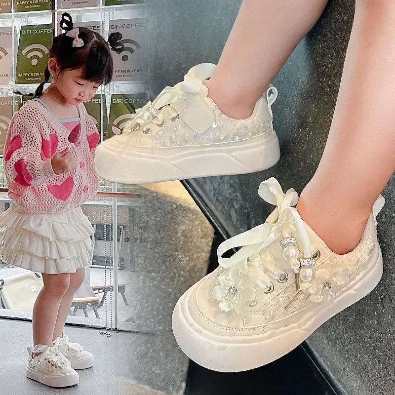 2025 Designer Lovely Flower Girls Spring Outing Anti Slip Casual Shoes Sweet Versatile Thick Soled Kids Sneakers Zapatillas Niña