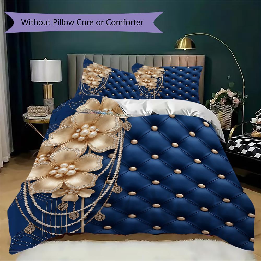 Royal Flower Pattern Bedding uilt Set uilt Cover Pillowcase Home Decoration Birthday Gift (1 * duvet cover + 2 * pillowcase without core)