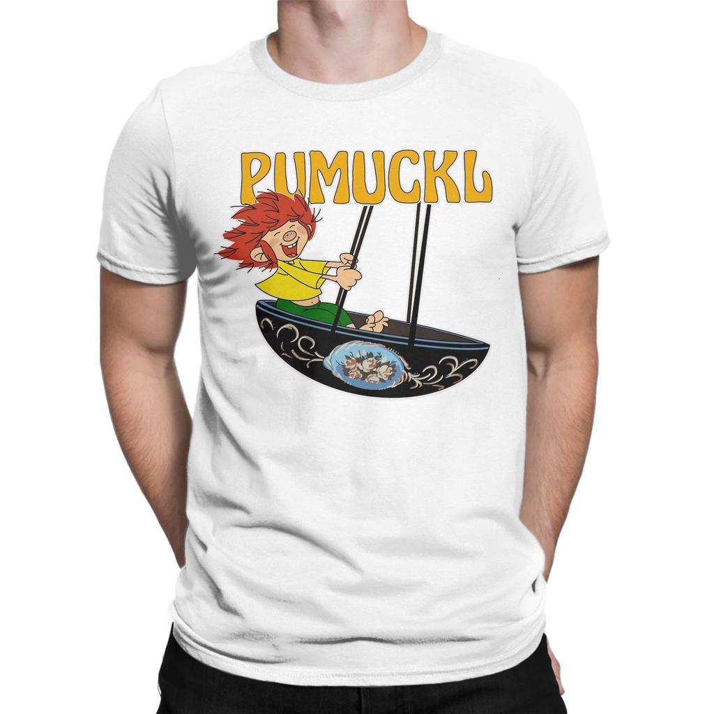 Pumuckl Swing T-Shirt Herren Reine Baumwolle Verrücktes T-Shirt Rundhalsausschnitt Anime Cartoon T-Shirt Kurzarm Kleidung Klassisch