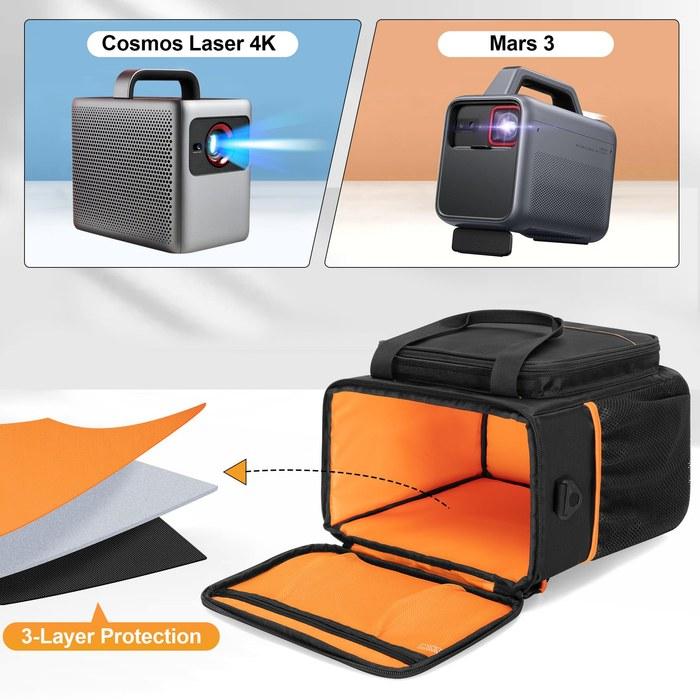 PGmoon Travel Carry Case Nebula Mars 3/Cosmos Laser 4K/SE Projector Storage Bag with Accessory Pockets (Patented Design) Black/White
