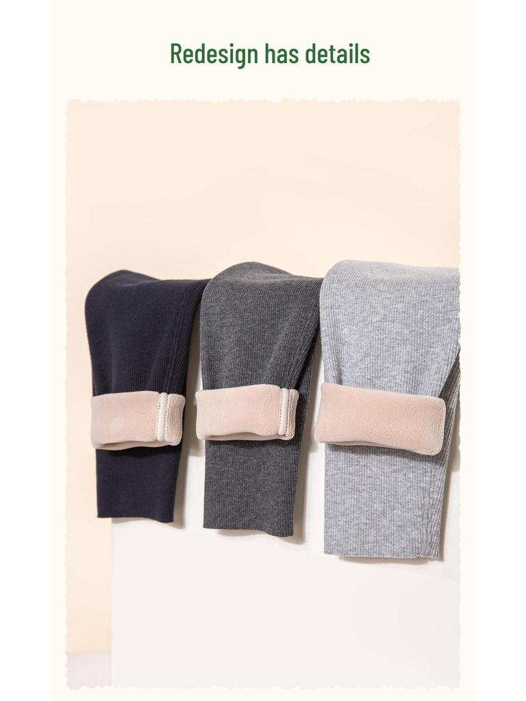 2025 Winter Tongbei Girls' Fleece-Lined Solid Leggings - Thick, Fashionable, and Warm