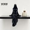Non-fall Figurine Black Robe Girl Ornament, Gothic Dark Style Figurine, Durable PLA Material Ornament Halloween Sitter Sculpture, for E-sports