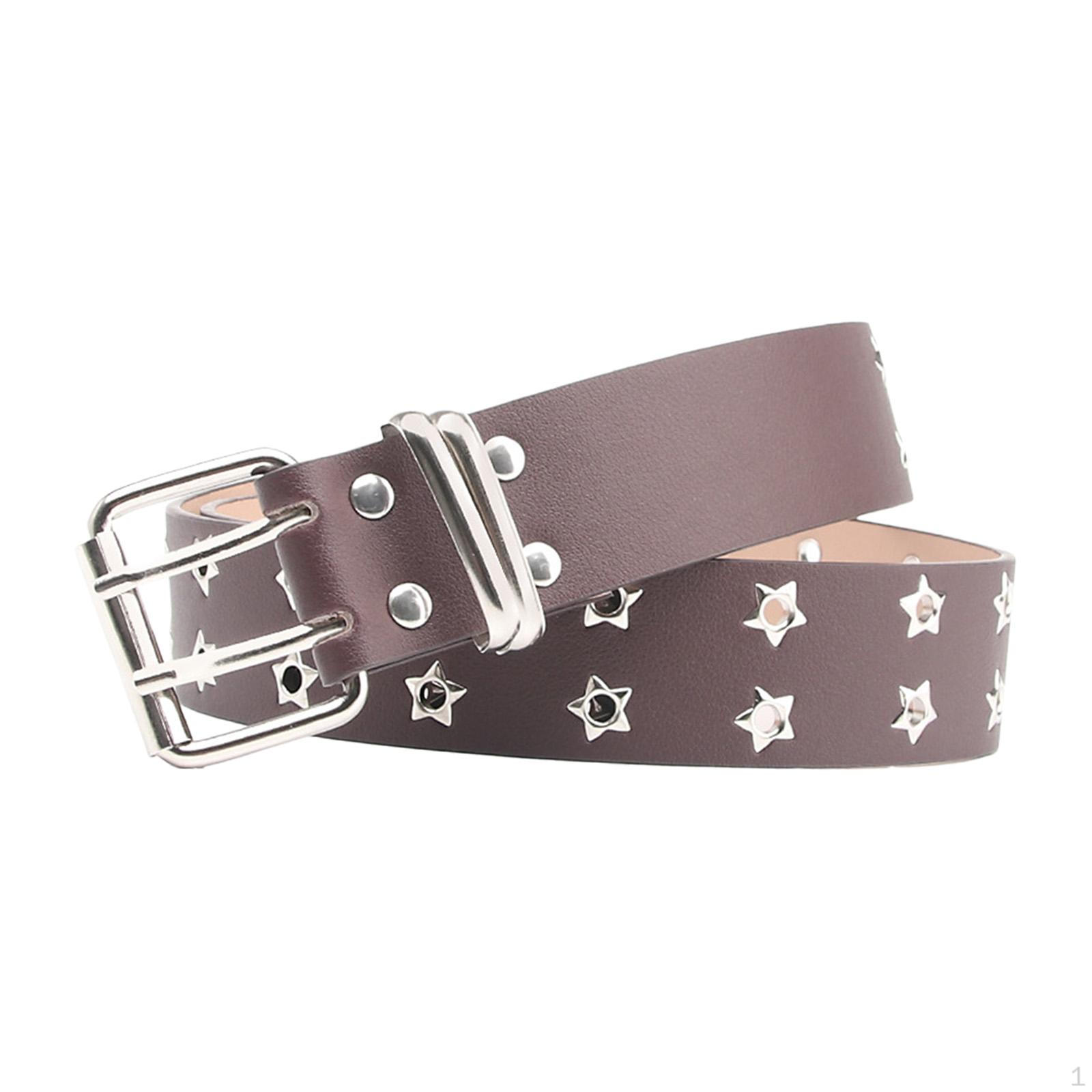 

Double Eyelet Belt Women Punk PU Waist Adjustable Skirt Waistband for Cosplay коричневий