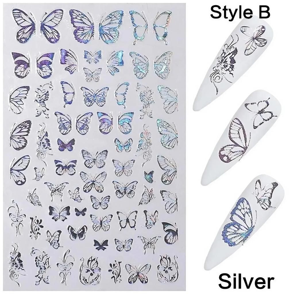 Holographic 3D Butterfly Nail Art Stickers Multi-Purpose Adhesive Sliders for Colorful DIY Nail Designs