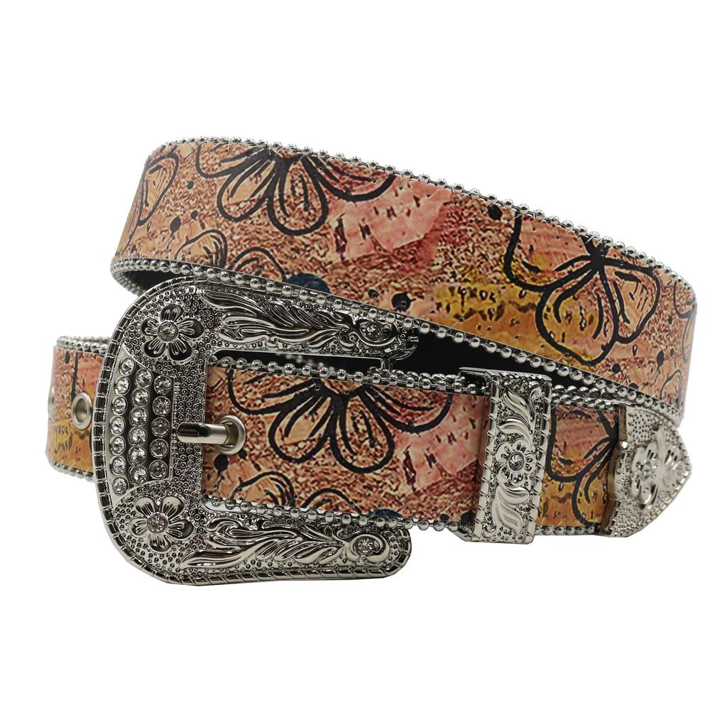 Y2K Original Design Rhinestone Printed Belt, Hip Hop Punk Personality Trend Pu Leather Belt