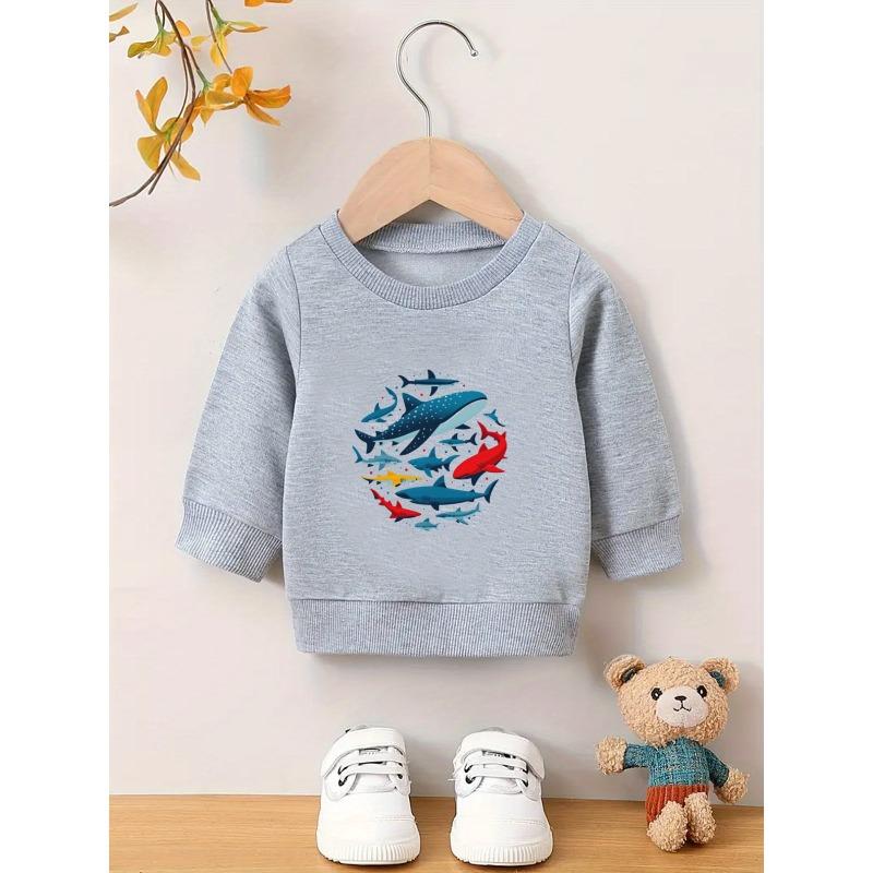 European Size Cool Cartoon Print Pattern, 0-3 Year Old Baby Boy Skin Friendly Soft Spring and Autumn Baby Thin Versatile Round Neck Hoodie