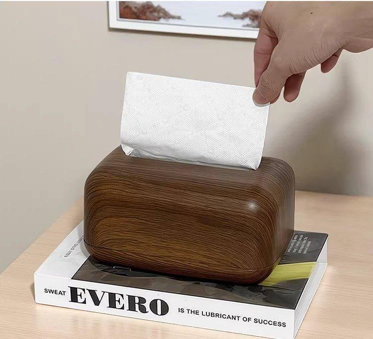 Faux Walnut Chinese-Style Tissue Box for Home, Dining Room, Living Room, Coffee Table, Hotel, B&B Storage