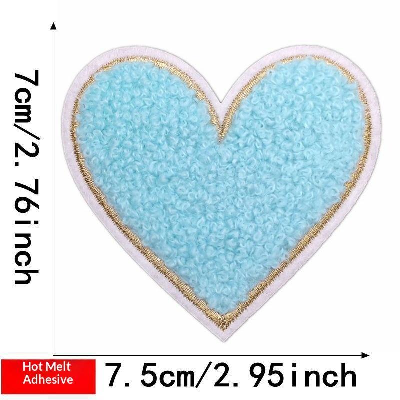 Fluffy Soft Embroidery Heart Iron On Patches Multi Color Towel for DIY Apparel Jeans Bag Repair Handmade Decoration