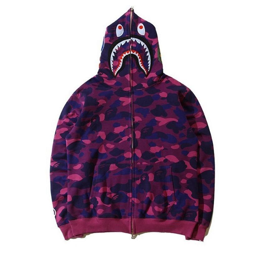Populær Ape Bape Herre Haikje Kamuflasje Full Glidelås Hettegenser Joggebukse Jakke Kåpe