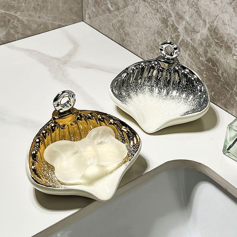 Draining Shell Soap Box Household Bathroom Soap Box Non-perforated Bathroom Shelf Ceramic
