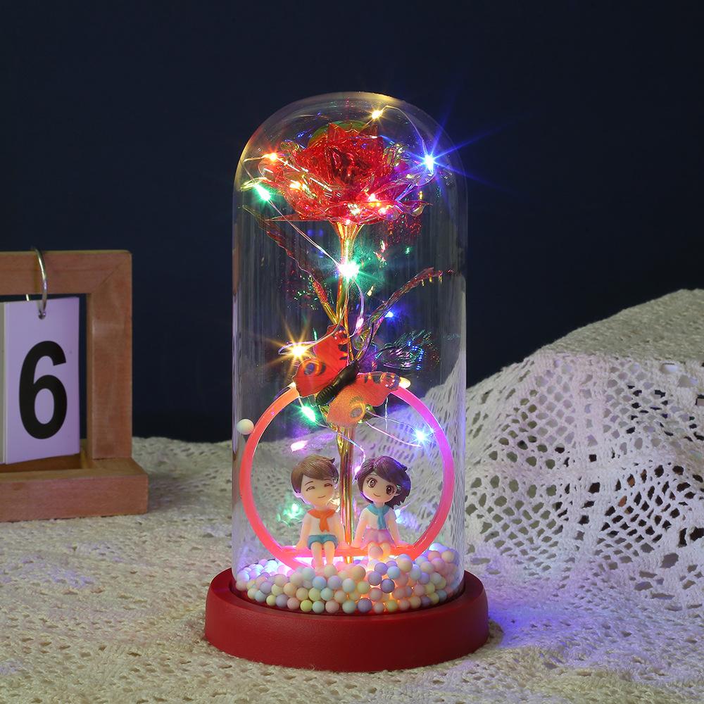 Children's Day Gift Eternal Flower Lamp, Crystal Flower Luminous Glass Cover Handicraft Night Light Desktop Ornament