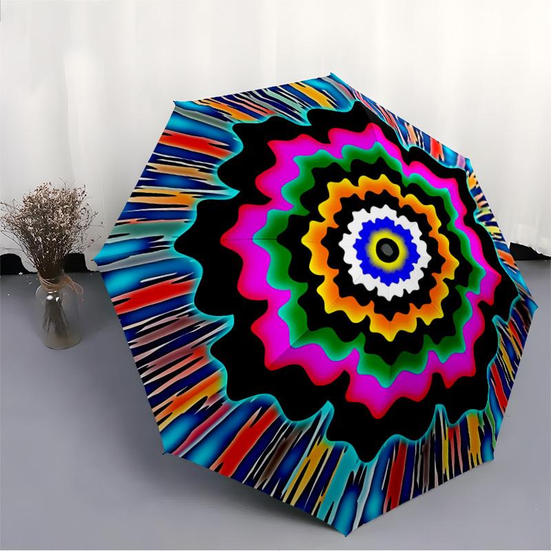 1pc Psychedelic Automatic Open/Close Folding Umbrella - Compact 8-Rib Design, Daily Use, Perfect Gift for Friends & Family yy260327087