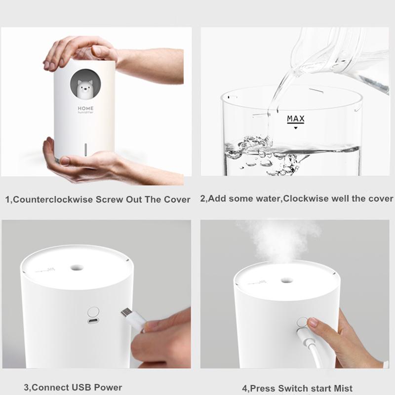 Humidificador doméstico de gran capacidad de 700 ml, humidificador de aire USB, difusor de aceites esenciales con lámpara LED de color, purificador de aire y nebulizador.