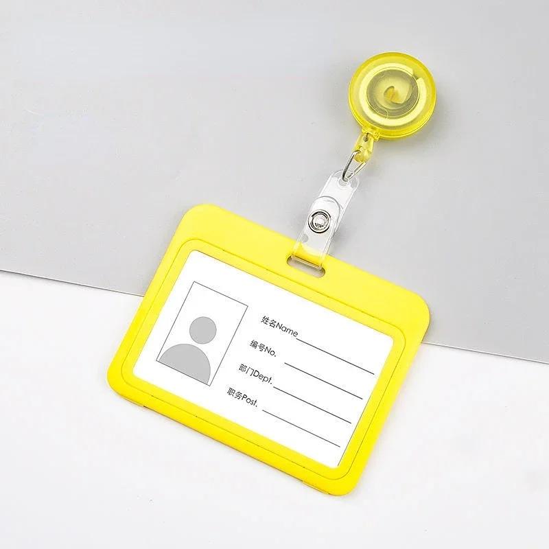 1Set Unisex ID Name Badge Credit Card Holder Employee's Staff Work Card Cover with Retractable Badge Reel Pass Bus Card Sleeve