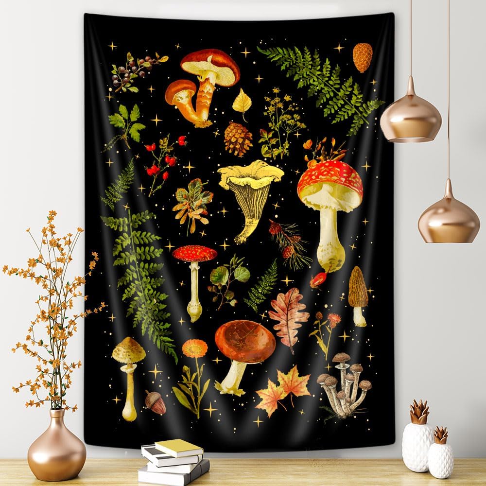 Tapestry Wotton aesthetic mushroom retro 70s 75x100 чёрный