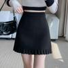 Plus Size Grey Wool Blend Pleated A-Line Skirt - Korean Style, High Waist, Age-Reducing, Hip-Hugging Short Skirt for Women, Autumn.