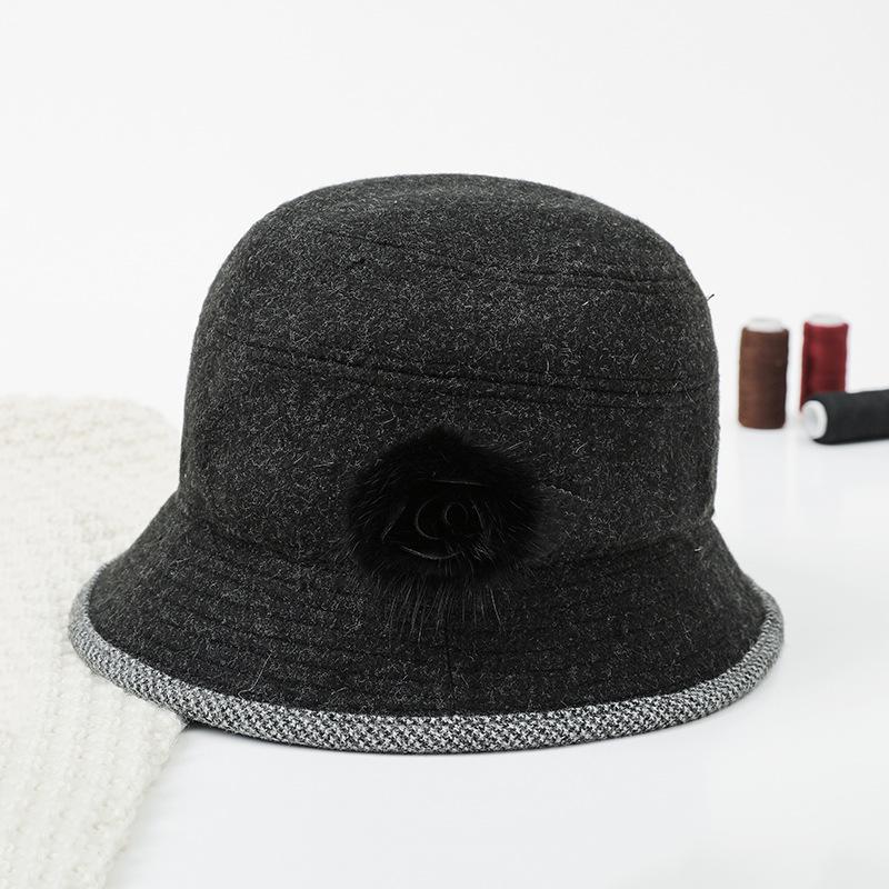 Hat winter new casual street fashion retro middle and old ladies basin hat, trendy versatile wool hat