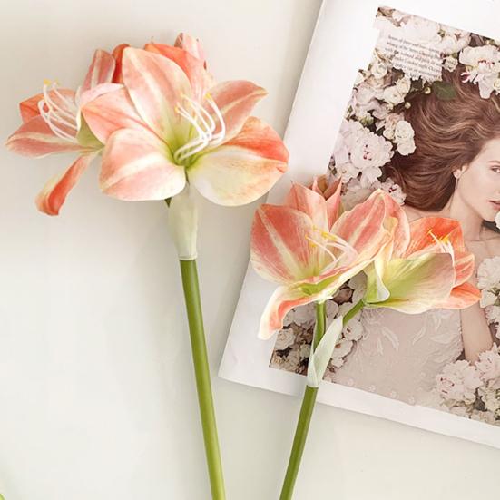 22" Real Touch Künstlicher Amaryllis-Strauß Langer Stiel Seidenblume mit 2 vollen Blüten und 1 Knospe für Haus Büro Vase Blumengestecke