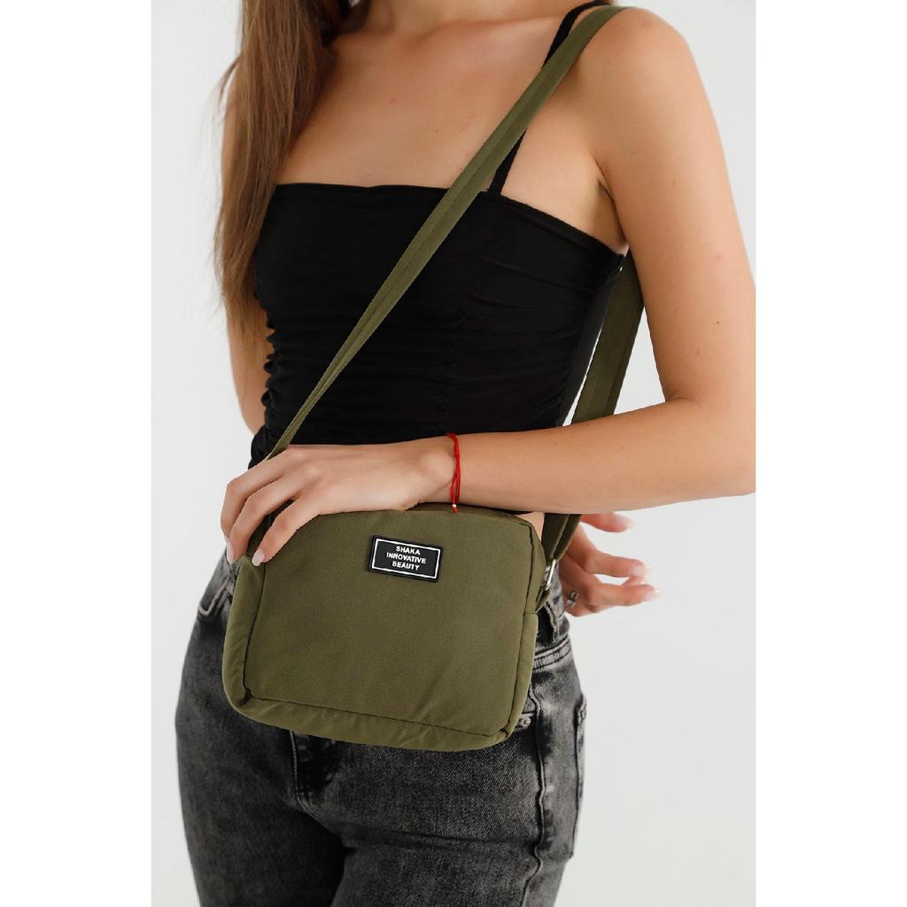 Black U35 Canvas Fabric Women's Shoulder Bag With Single Zipper Compartment And Adjustable Strap U:14 E:20