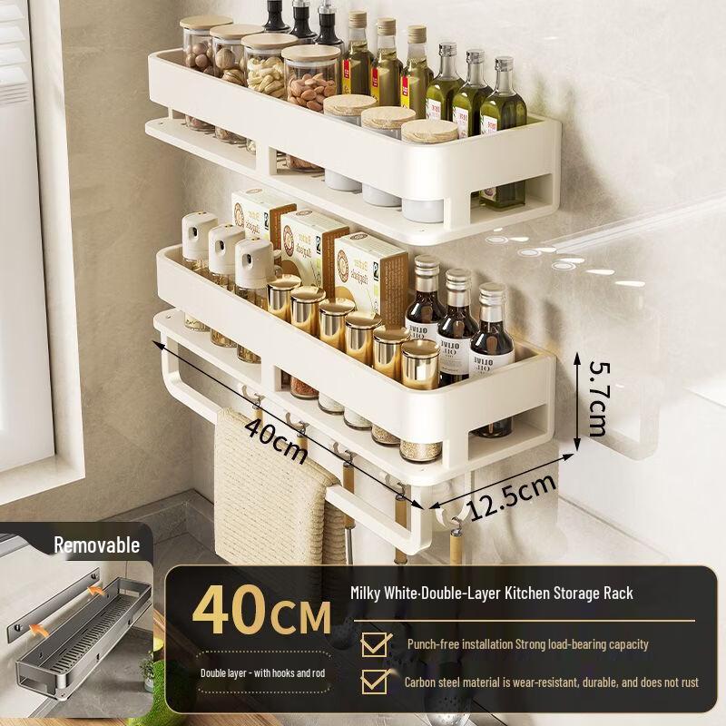 DANLE No-Drill Double-Layer Wall Shelf with Hooks 40cm