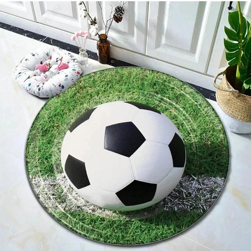 Soccer Round Rug Football Circle Carpet Non-slip Sports Theme Floor Mat for Bedroom Kitchen Living Room Bath Rugs Kids Teen Gift