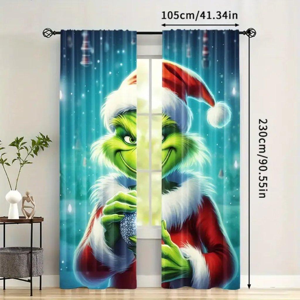 

Праздничные шторы из двух частей с рождественскими персонажами - Полиэстер, шторы с кулиской для дома и офиса, тематический декор для комнаты 2x100W240H(CM79x95in&Grommet Top